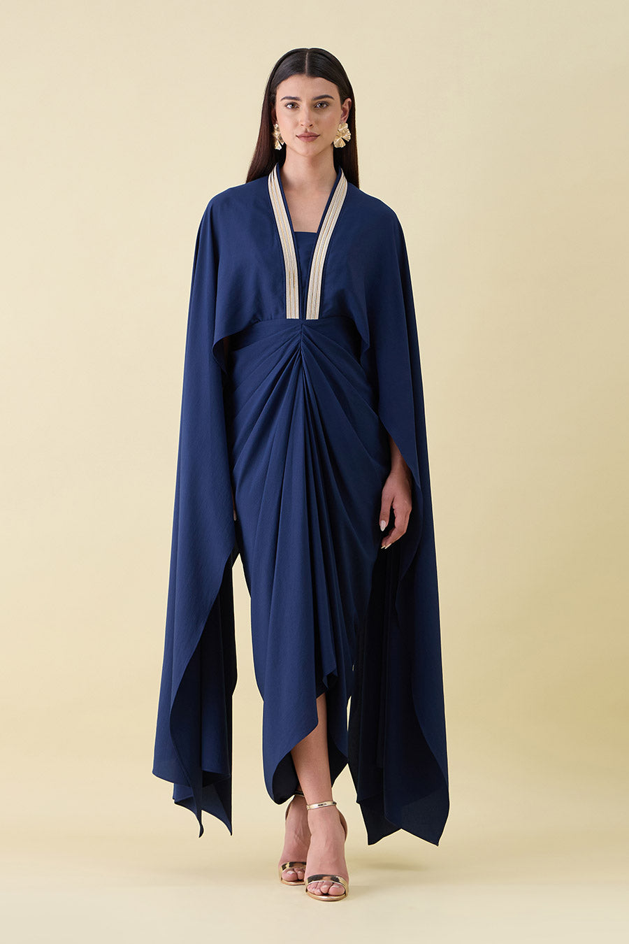 Navy Blue Metallic Embellished Lounge Drape Dress