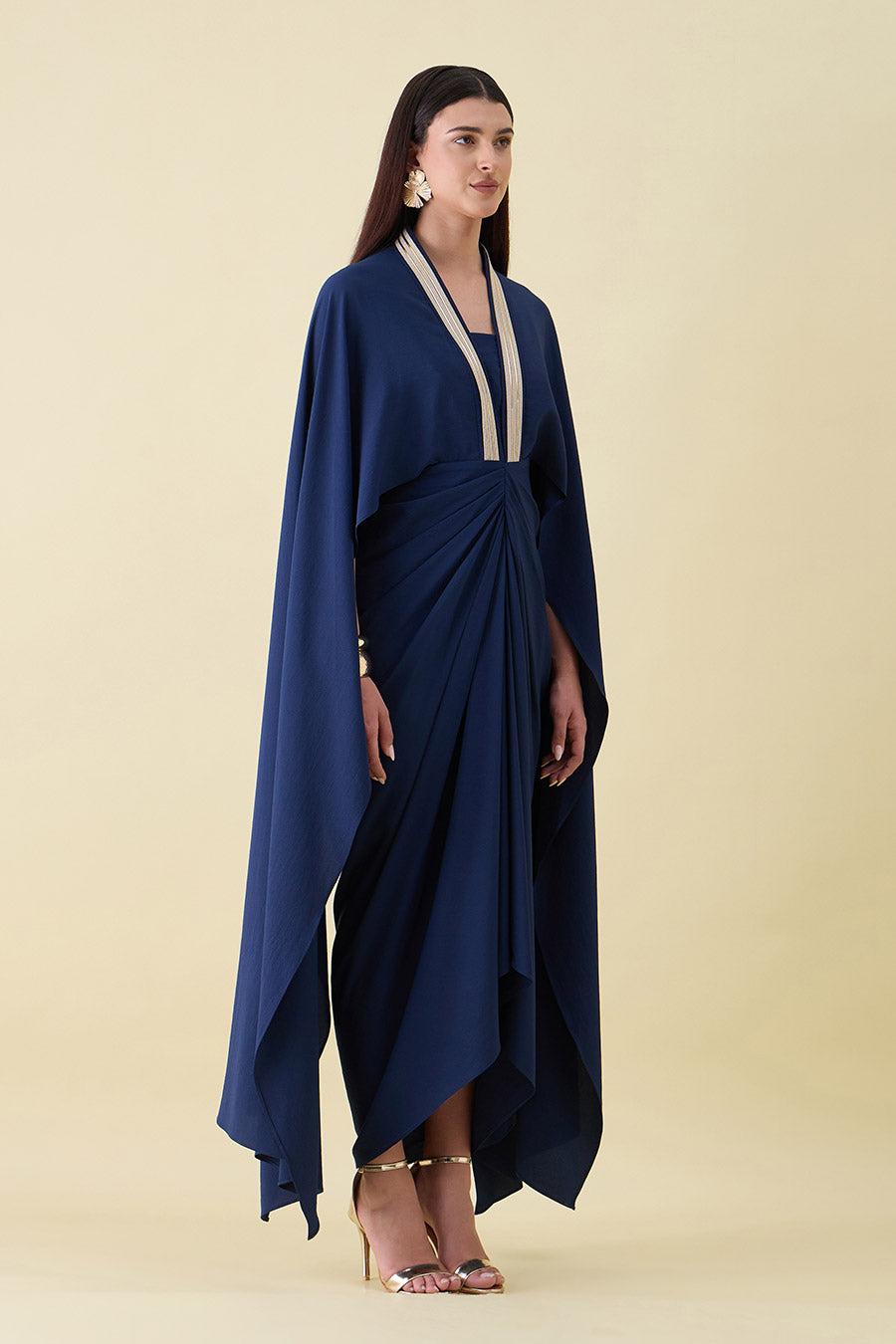 Navy Blue Metallic Embellished Lounge Drape Dress