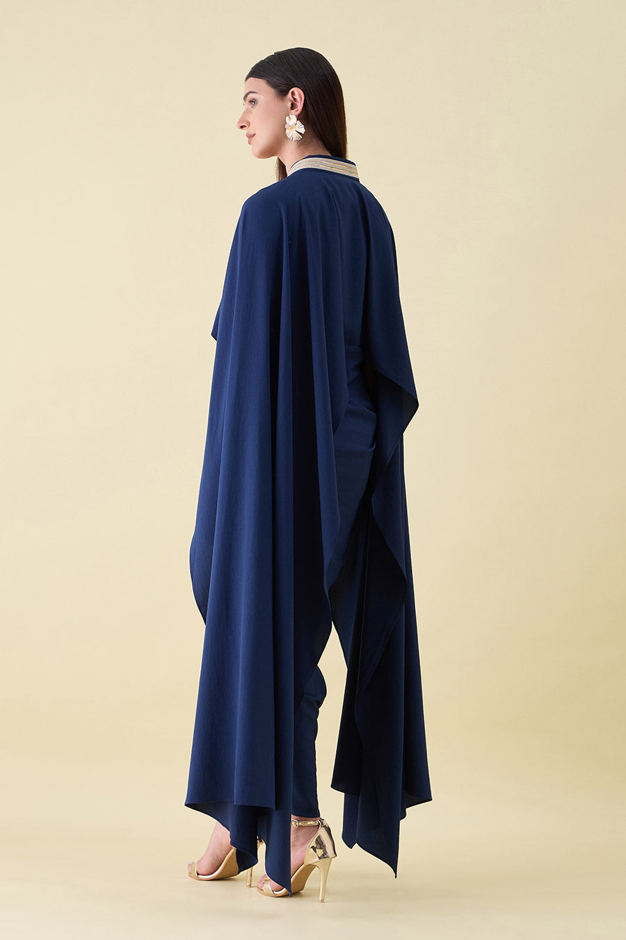 Navy Blue Metallic Embellished Lounge Drape Dress