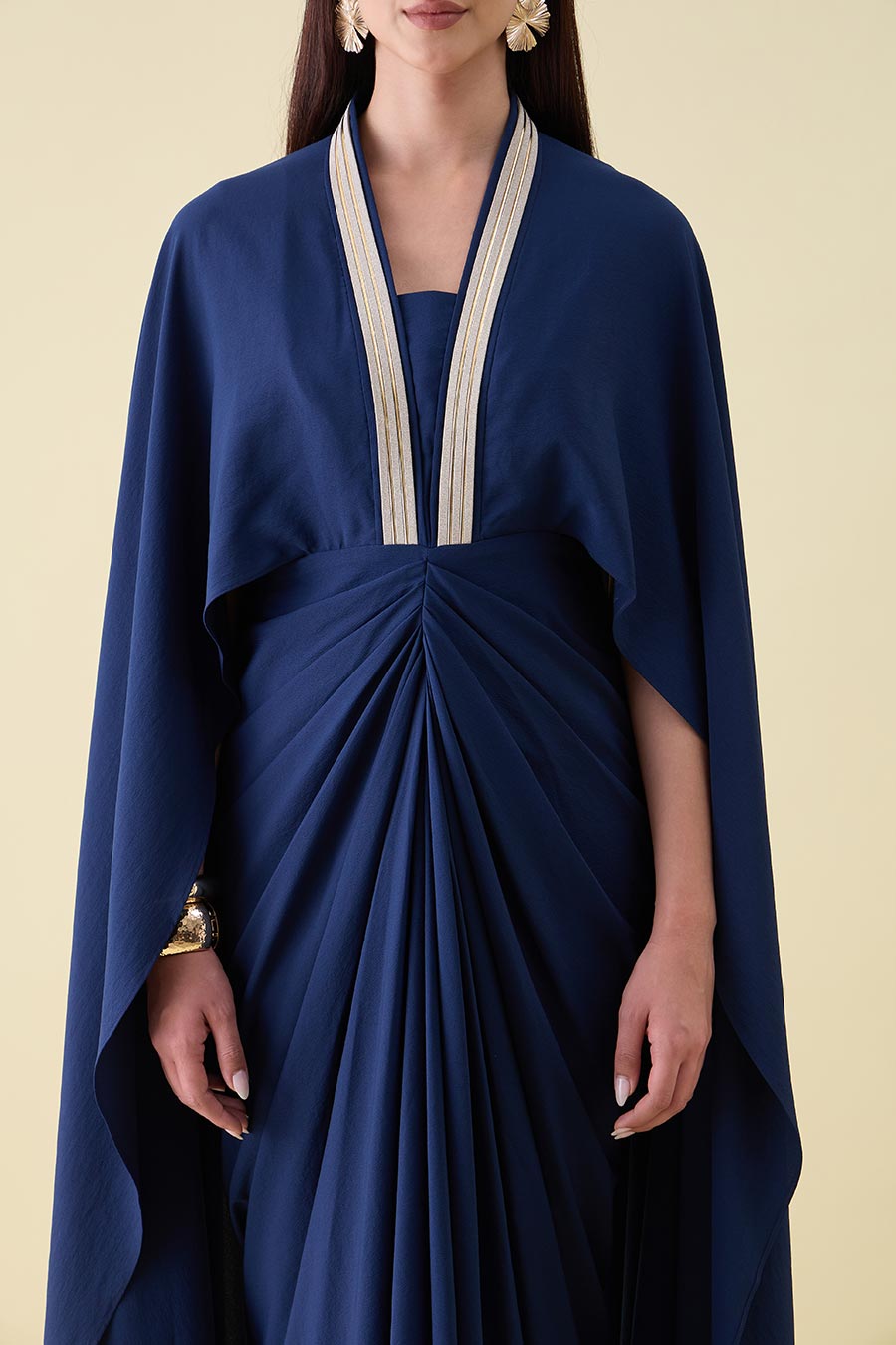 Navy Blue Metallic Embellished Lounge Drape Dress