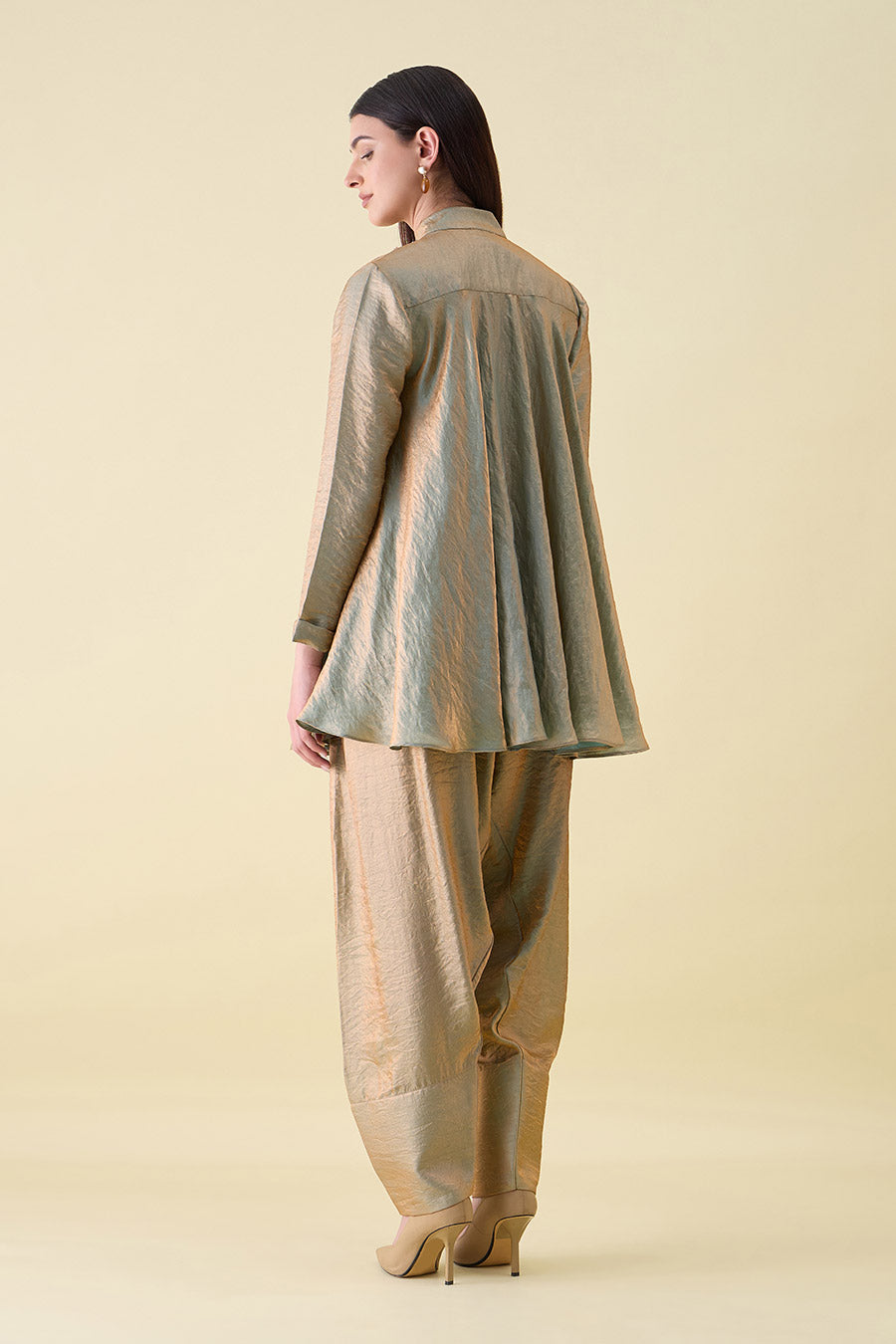 Fawn Dual Silk Embellished Peplum Co-Ord Set