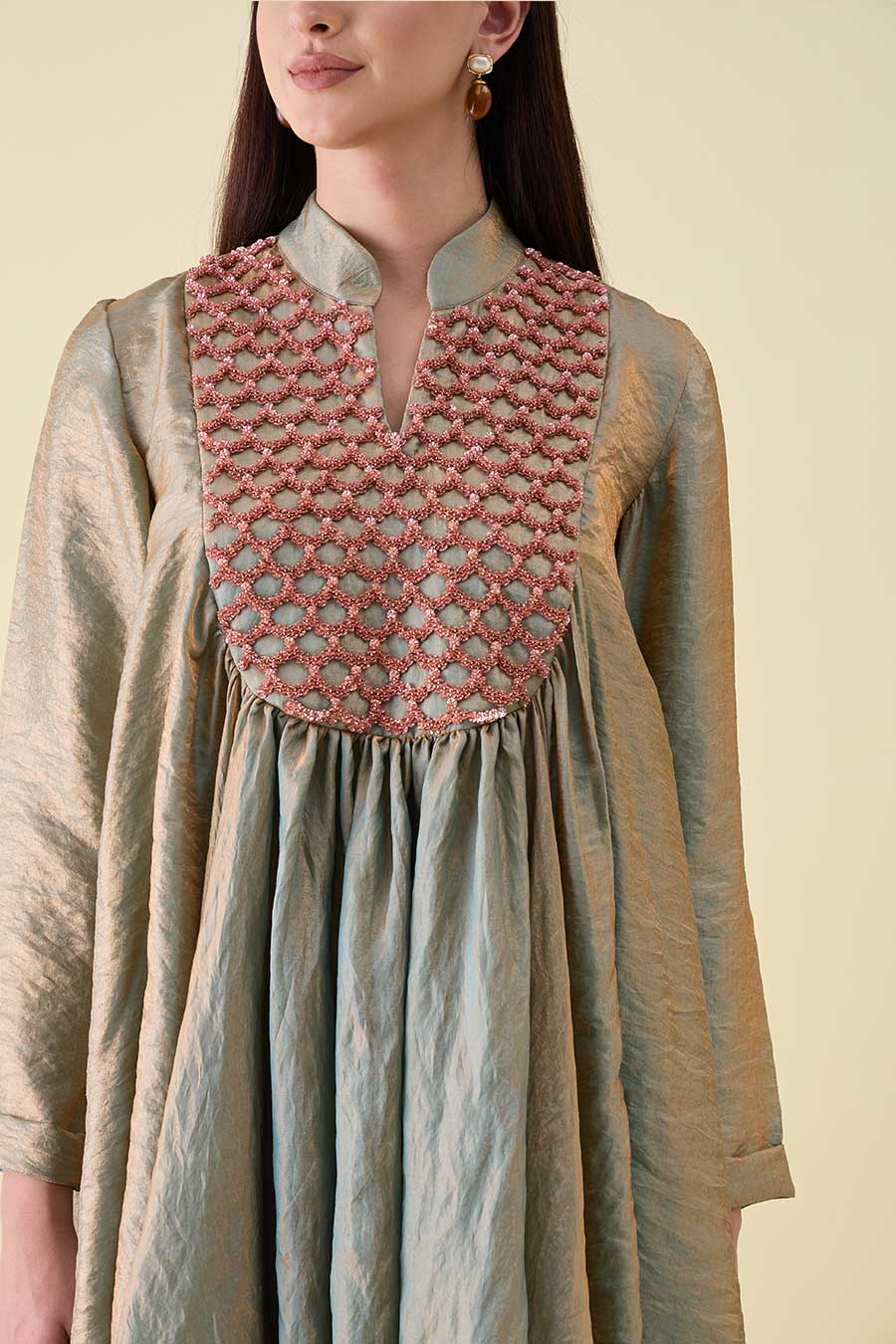 Fawn Dual Silk Embellished Peplum Co-Ord Set
