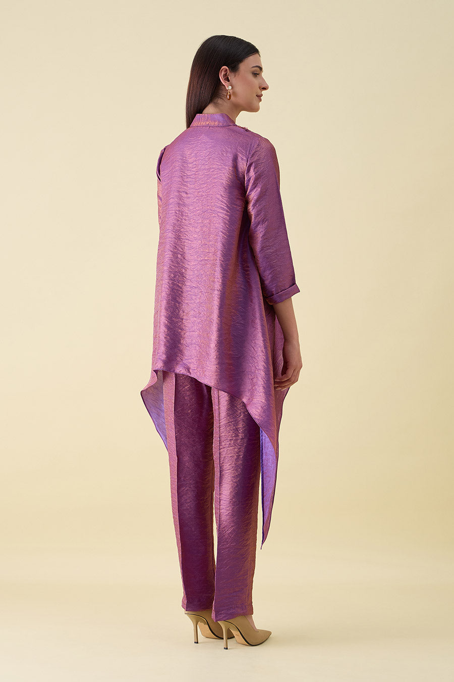 Purple Dual Silk Embellished Tunic Co-Ord Set