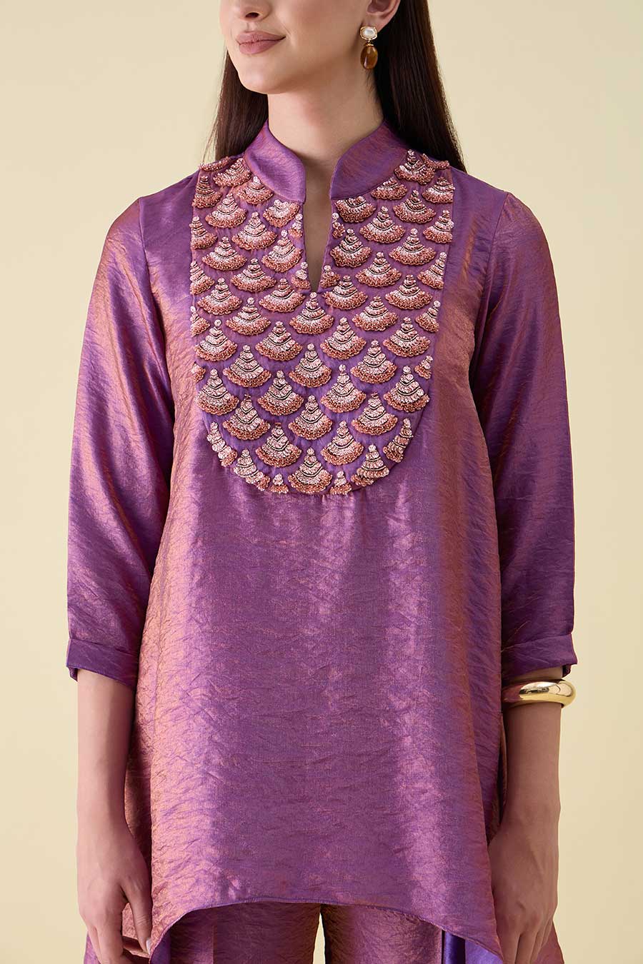 Purple Dual Silk Embellished Tunic Co-Ord Set