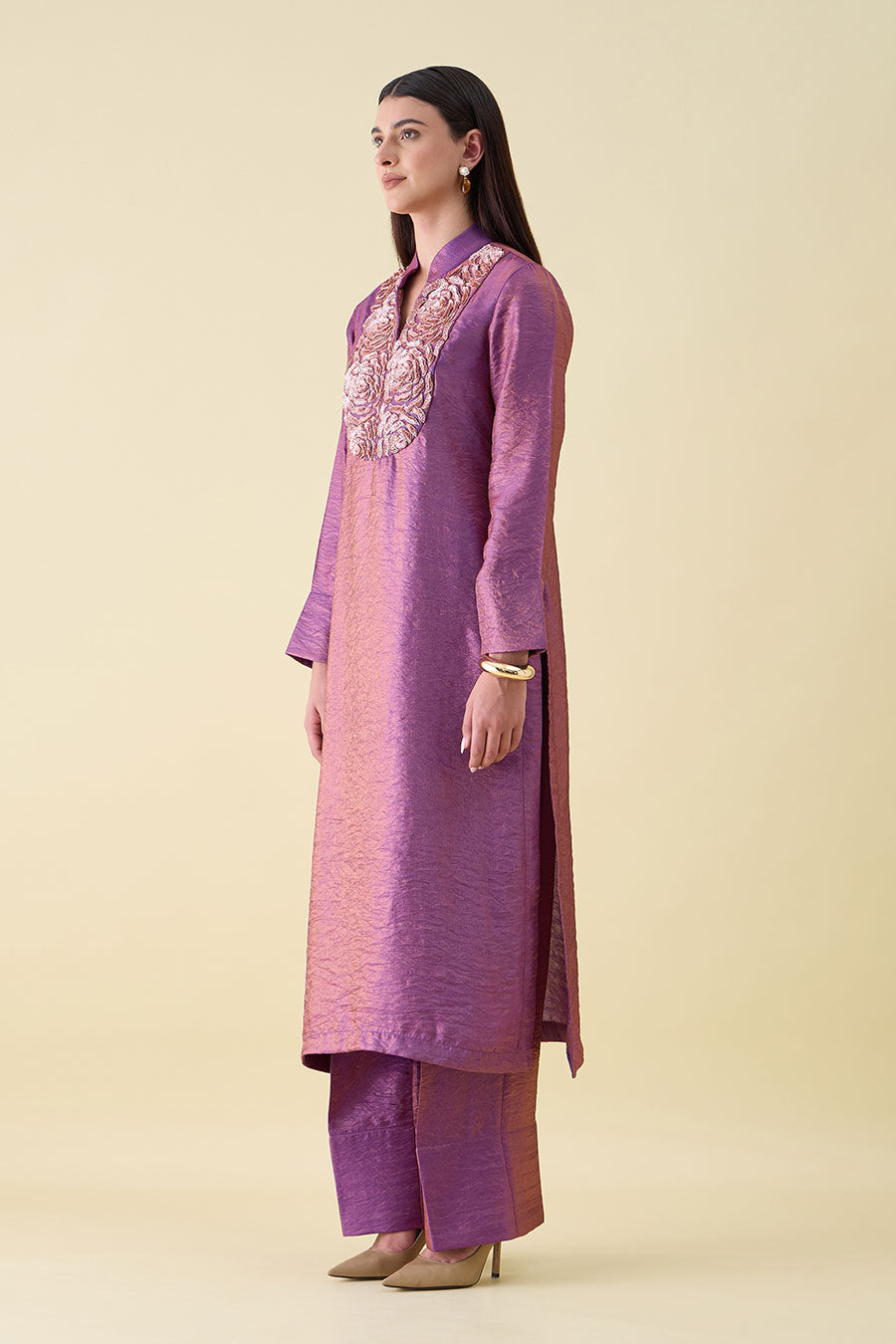Purple Dual Silk Embellished Tunic Co-Ord Set