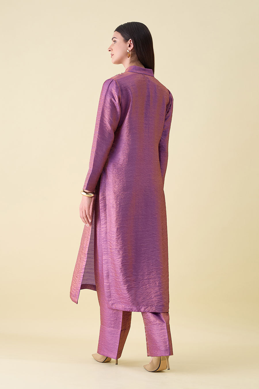 Purple Dual Silk Embellished Tunic Co-Ord Set
