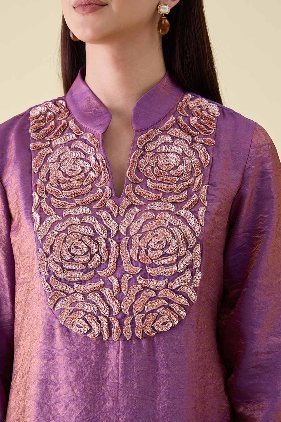 Purple Dual Silk Embellished Tunic Co-Ord Set