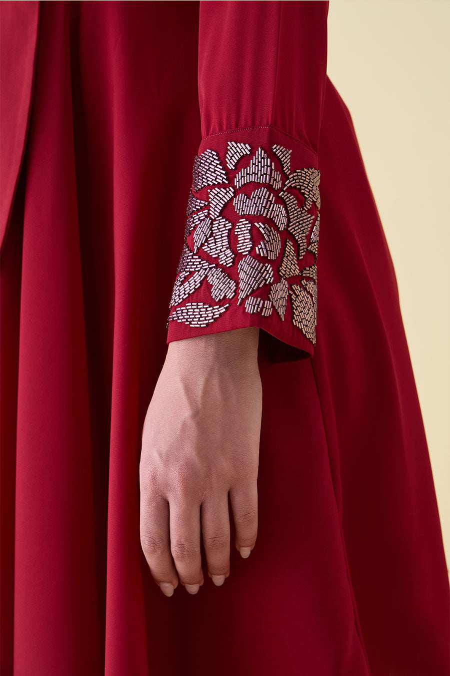 Red Metallic Embellished Drape Blazer Co-Ord Set