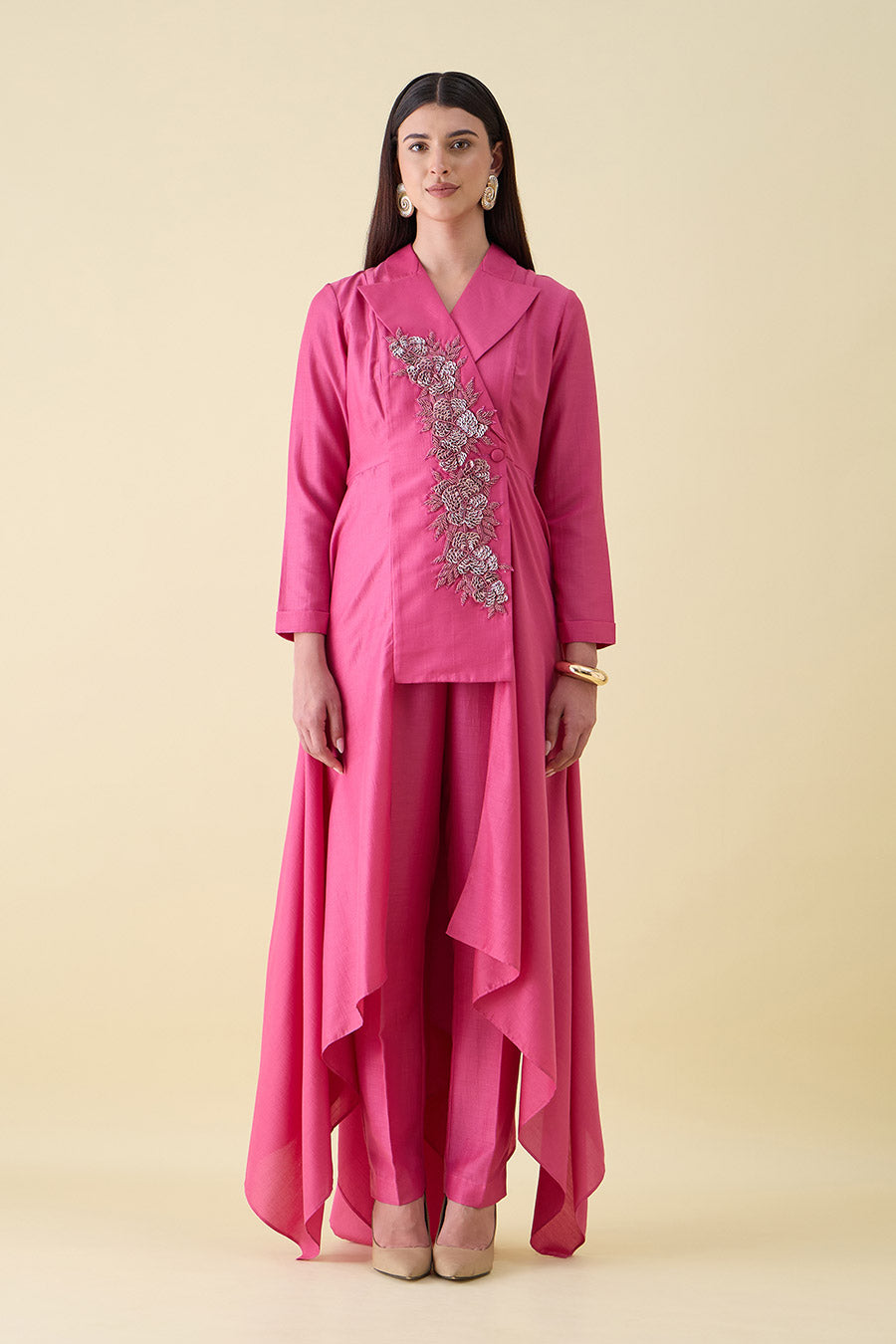Pink Embroidered Handkerchief Blazer Co-Ord Set