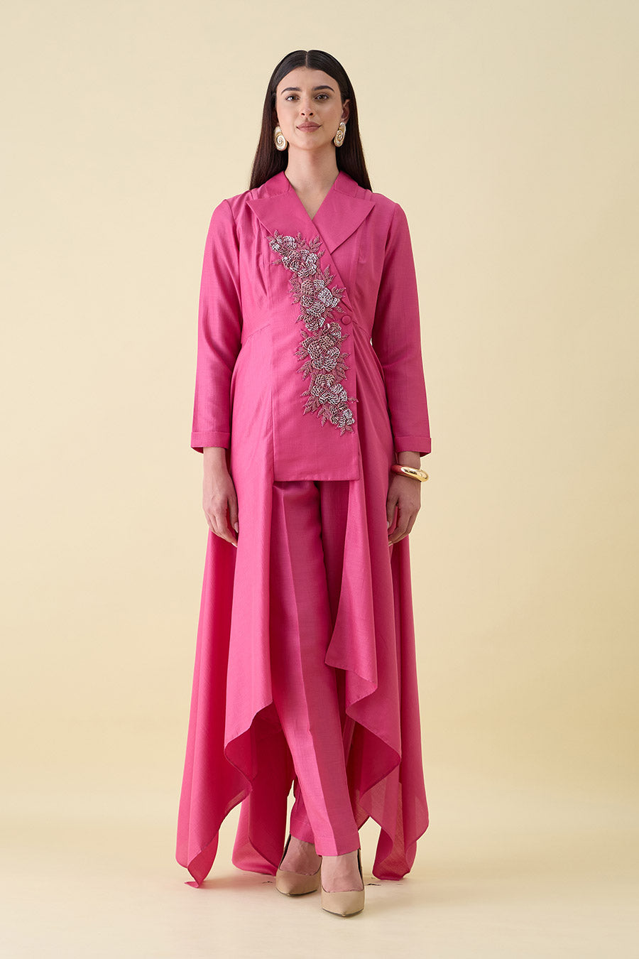 Pink Embroidered Handkerchief Blazer Co-Ord Set