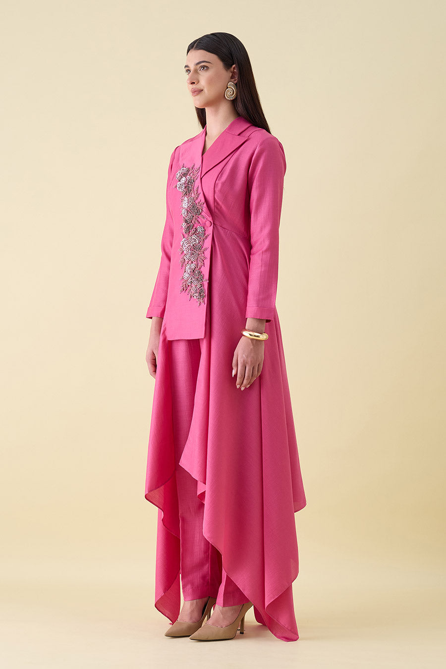Pink Embroidered Handkerchief Blazer Co-Ord Set