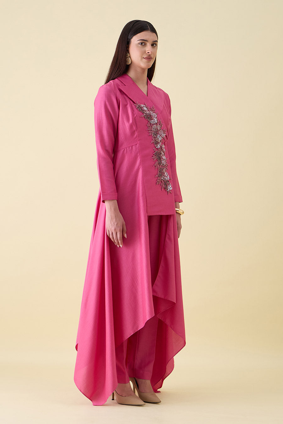 Pink Embroidered Handkerchief Blazer Co-Ord Set