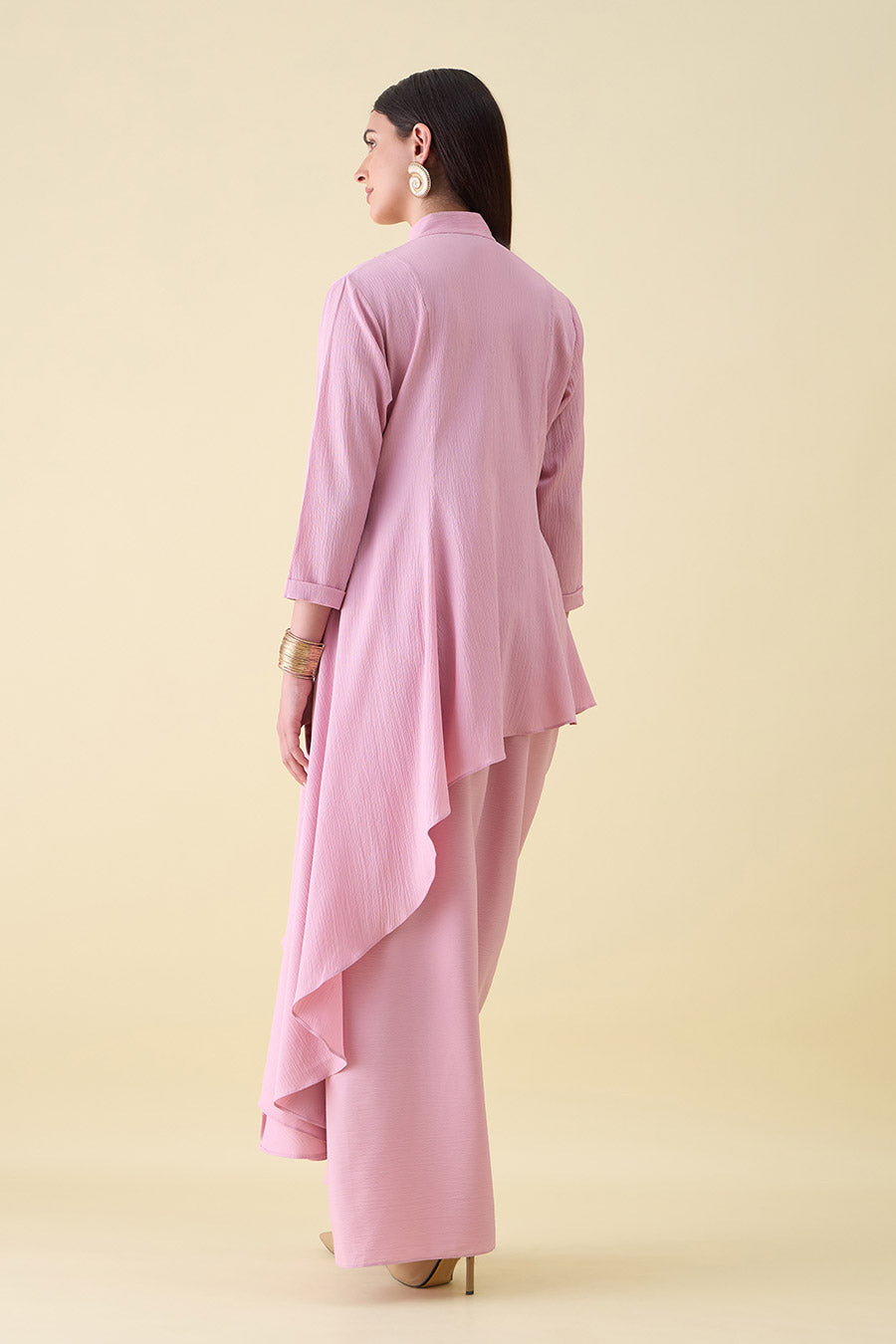 Pink Embellished Draped Tunic & Skirt Co-Ord Set