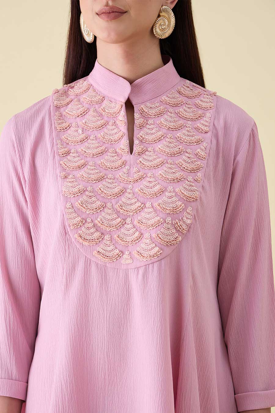 Pink Embellished Draped Tunic & Skirt Co-Ord Set