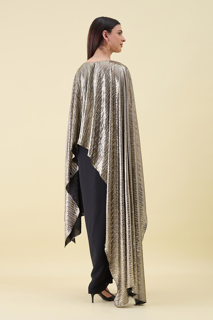 Black Gold Metallic Lounge Drape Dress