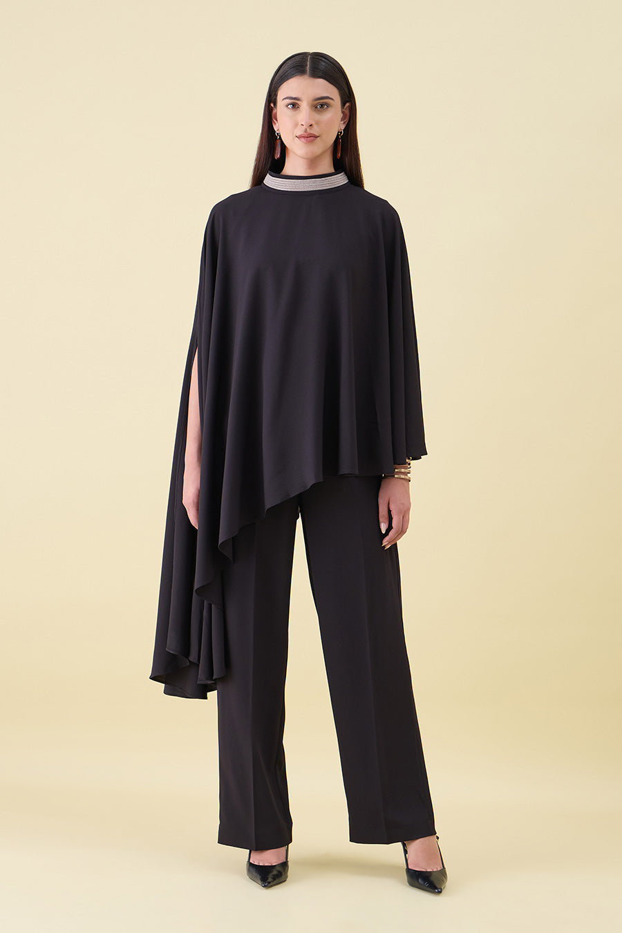 Black Embellished Asymmetric Tunic Co-Ord Set