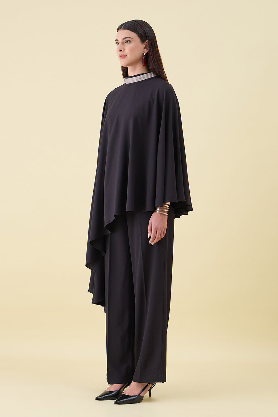 Black Embellished Asymmetric Tunic Co-Ord Set