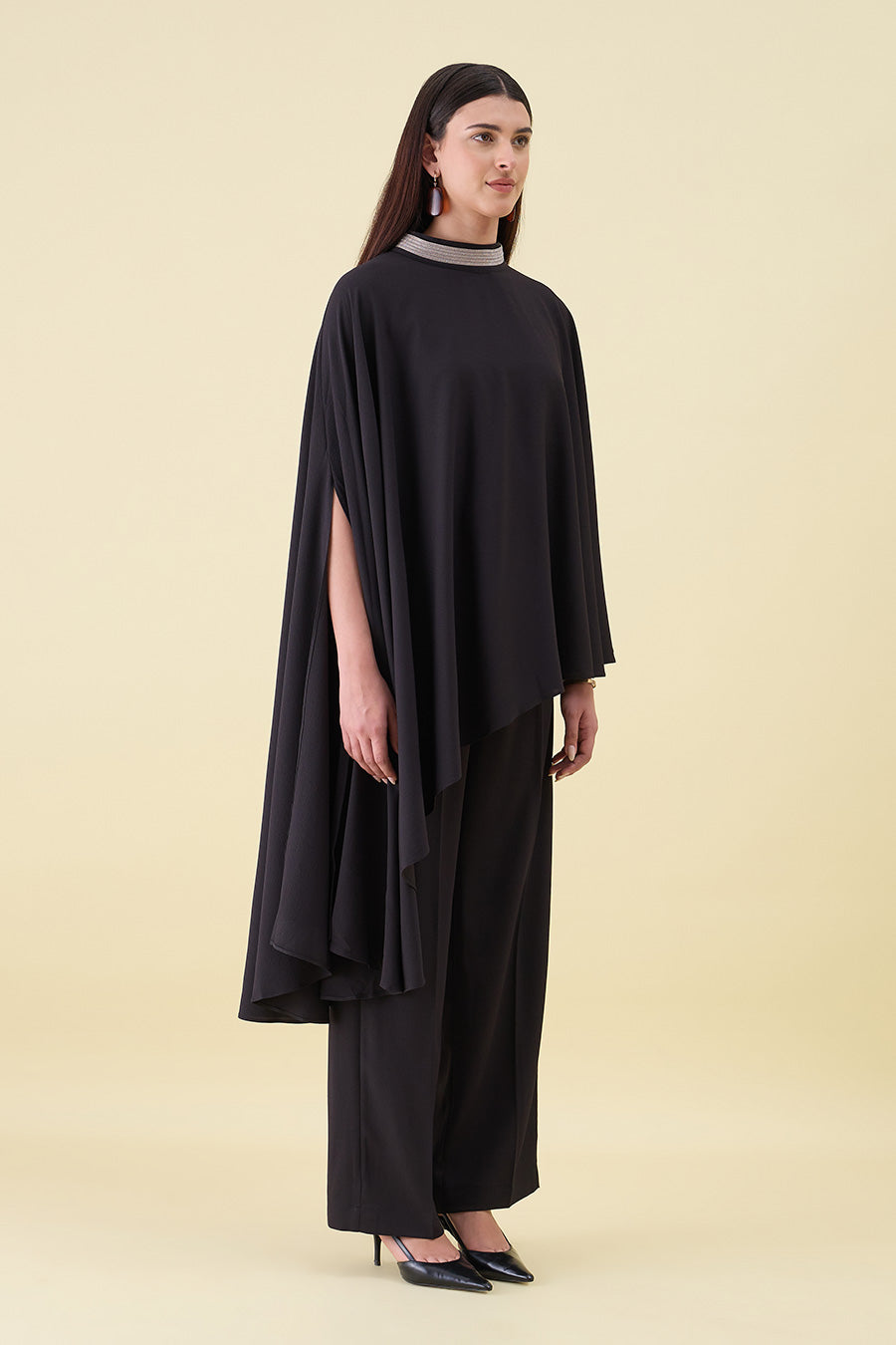 Black Embellished Asymmetric Tunic Co-Ord Set