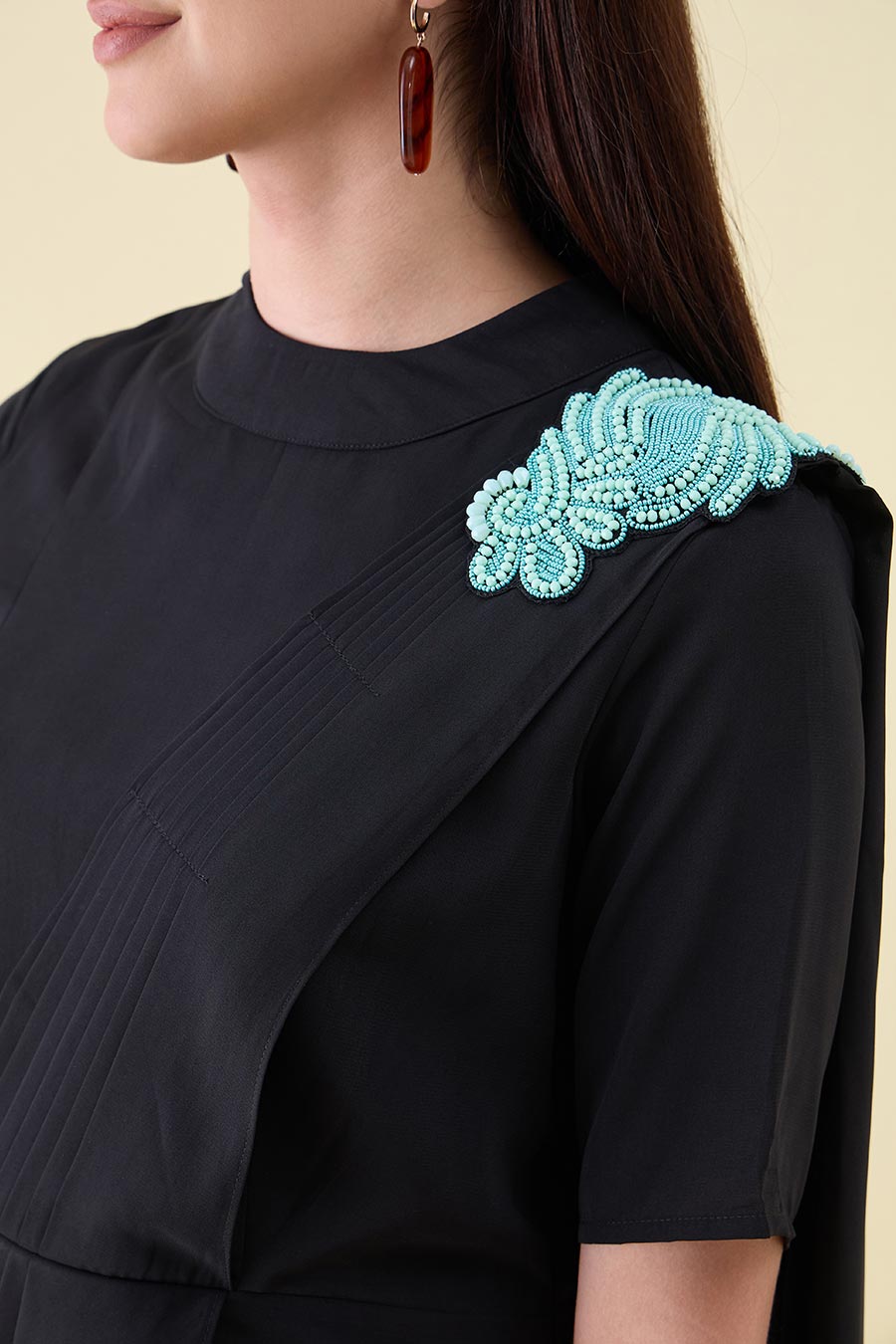 Black Embroidered Pre-Draped Saree Dress