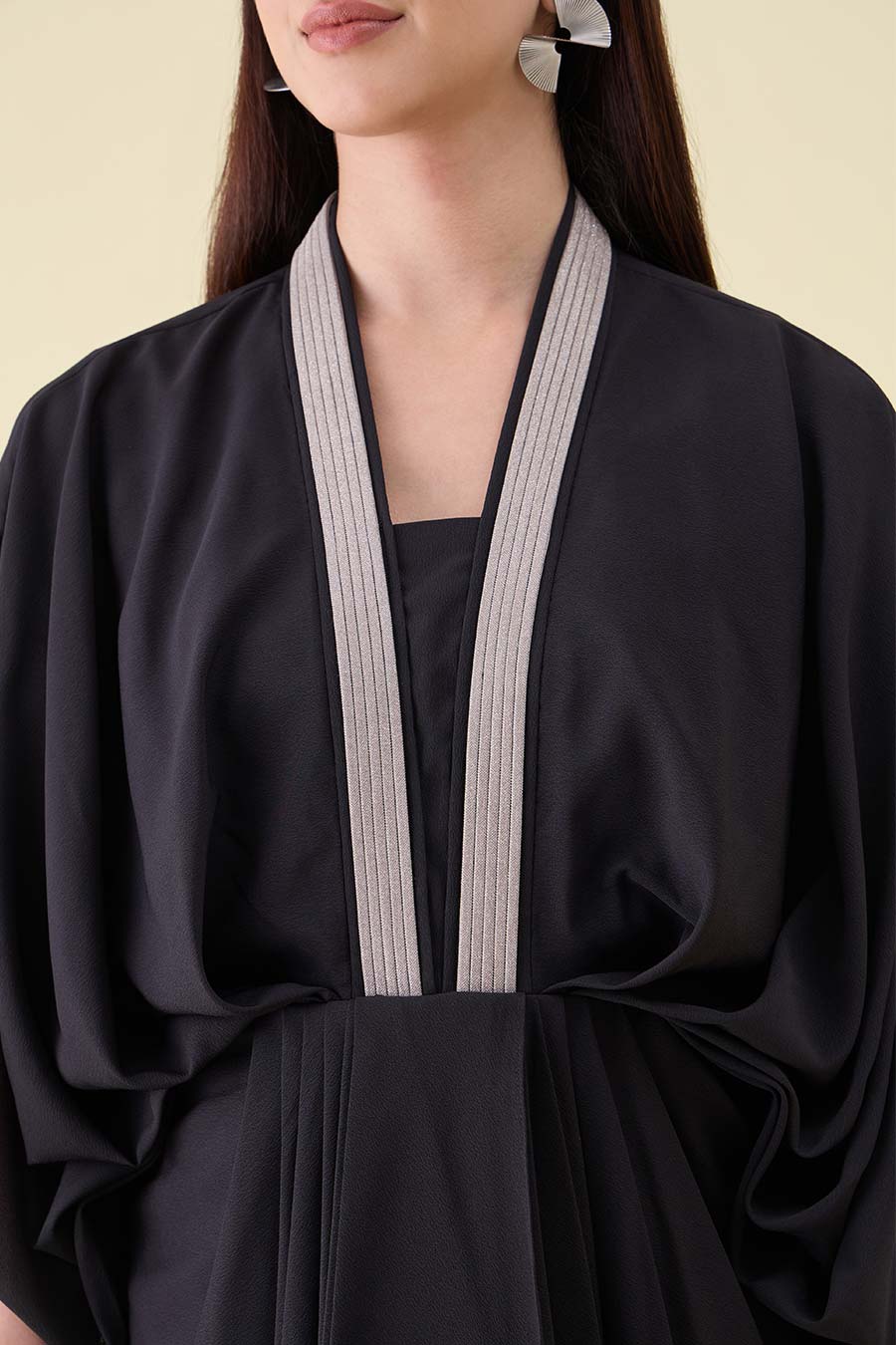 Black Noir Metallic Embellished Draped Dress