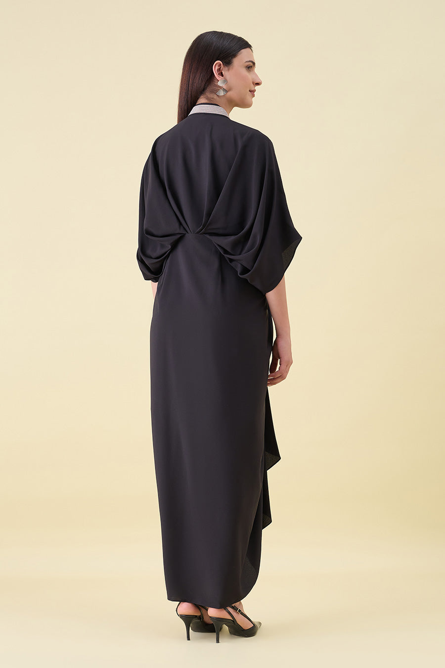 Black Noir Metallic Embellished Draped Dress