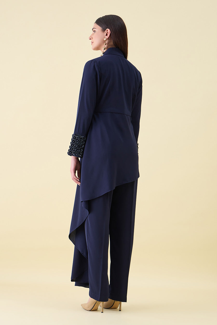 Navy Blue Metallic Embellished Blazer Co-Ord Set