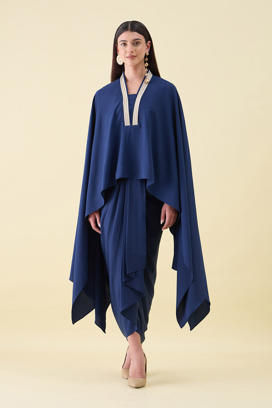 Navy Blue Embellished Kaftan & Skirt Set