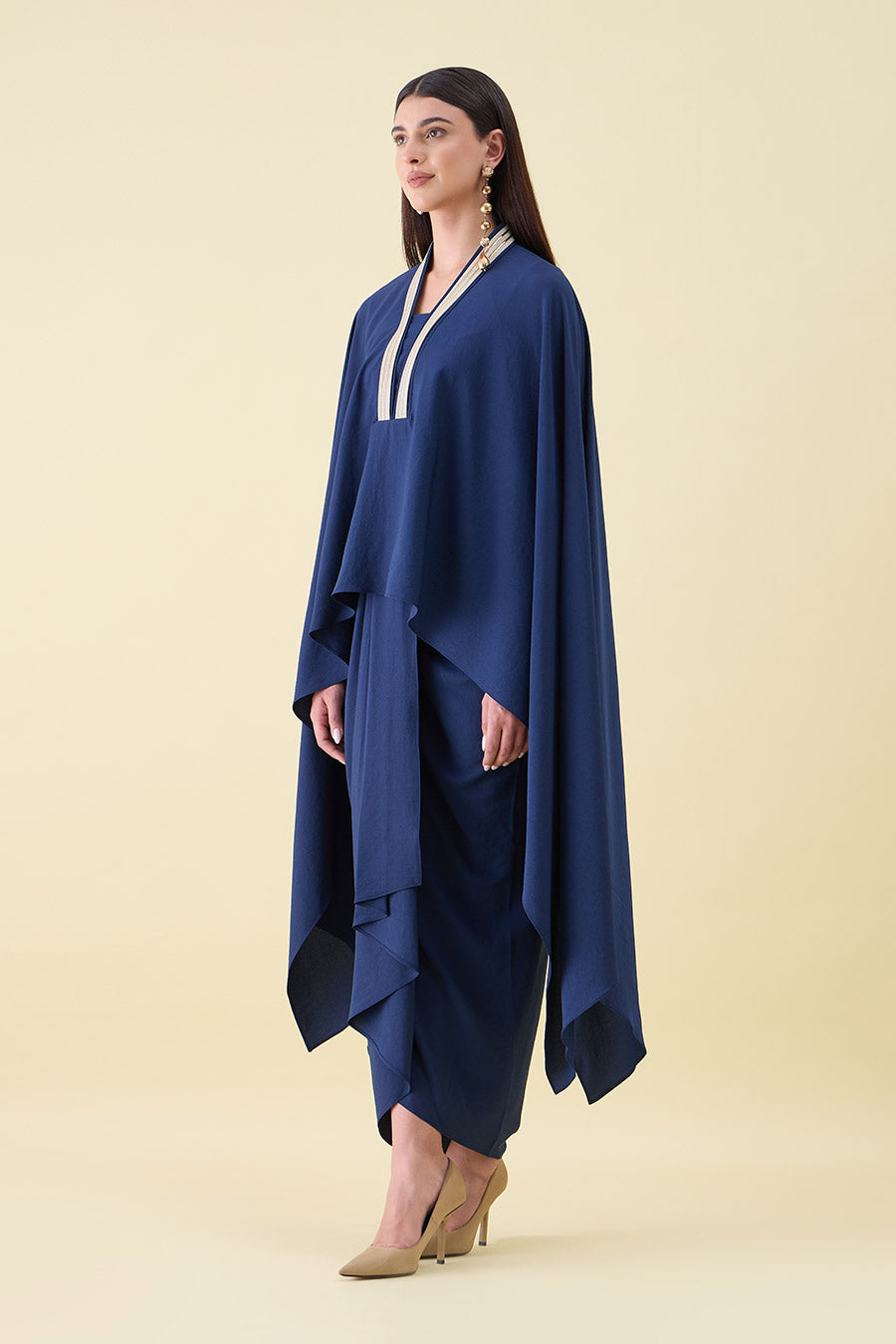 Navy Blue Embellished Kaftan & Skirt Set