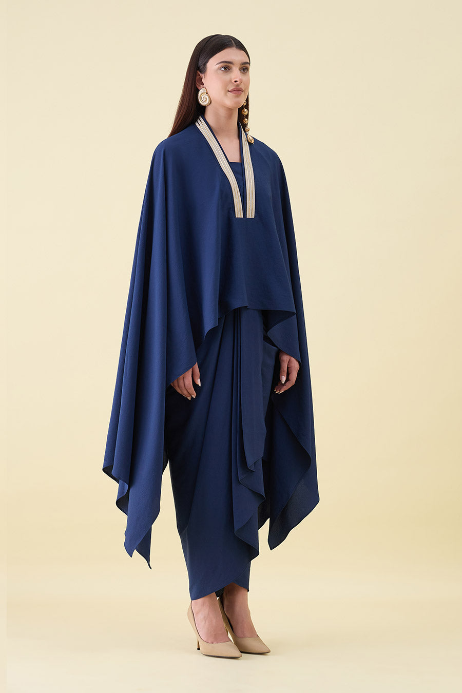 Navy Blue Embellished Kaftan & Skirt Set