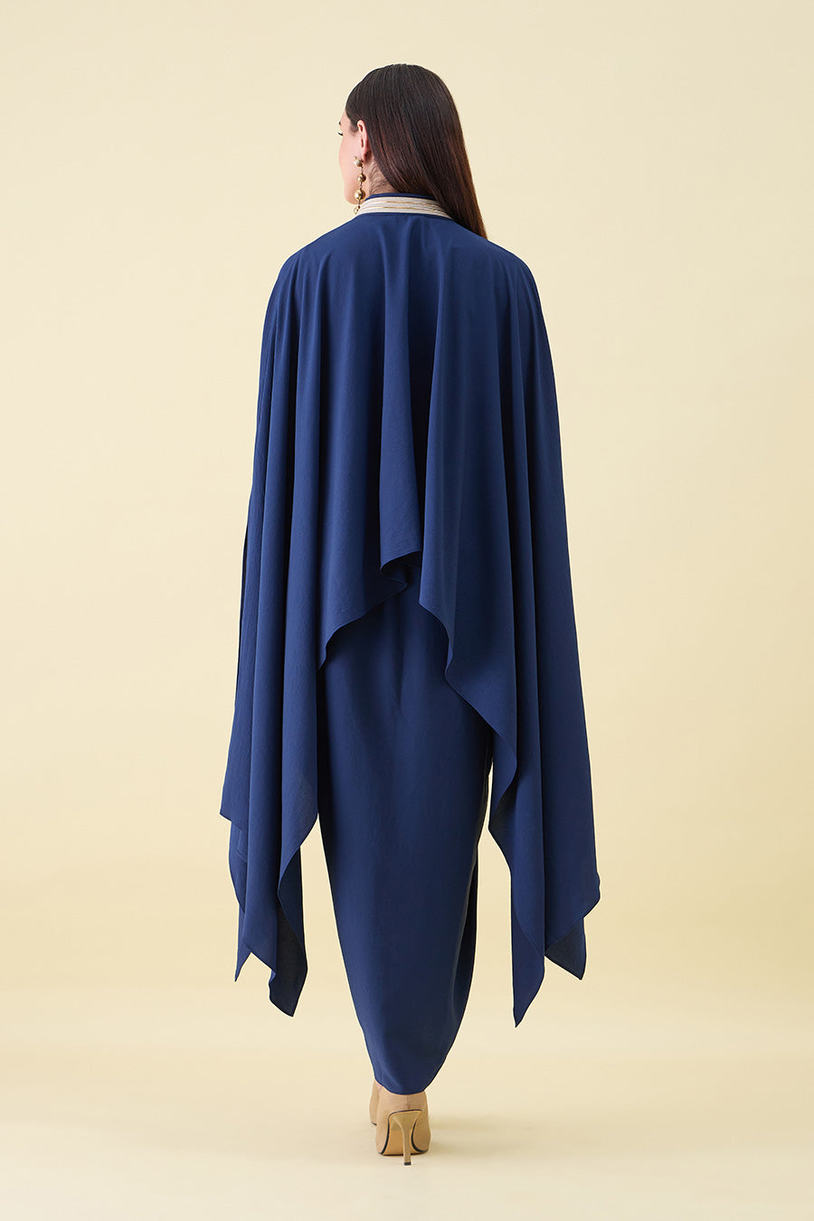 Navy Blue Embellished Kaftan & Skirt Set