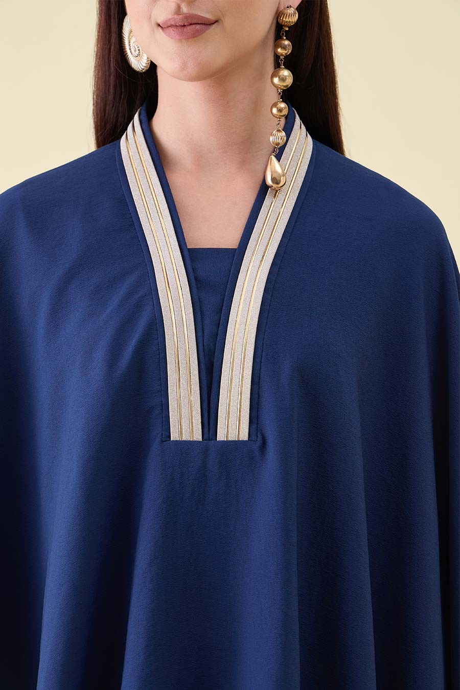 Navy Blue Embellished Kaftan & Skirt Set