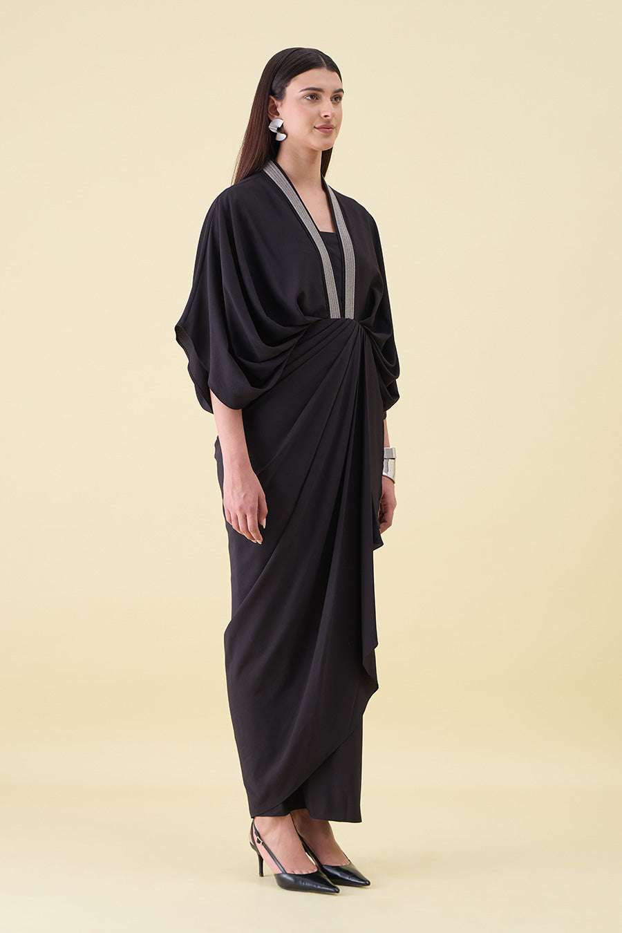 Black Noir Leo Embellished Draped Dress