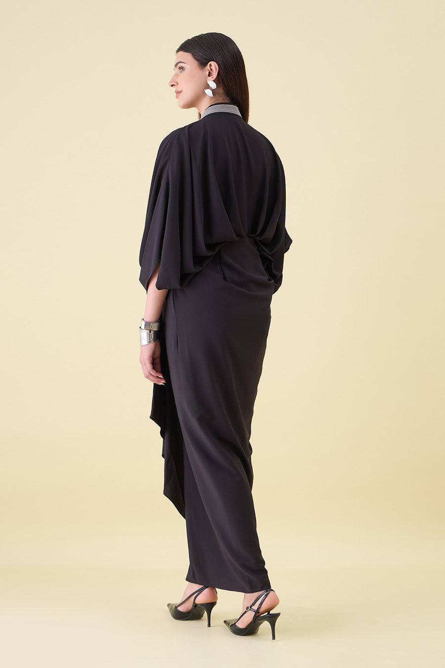 Black Noir Leo Embellished Draped Dress
