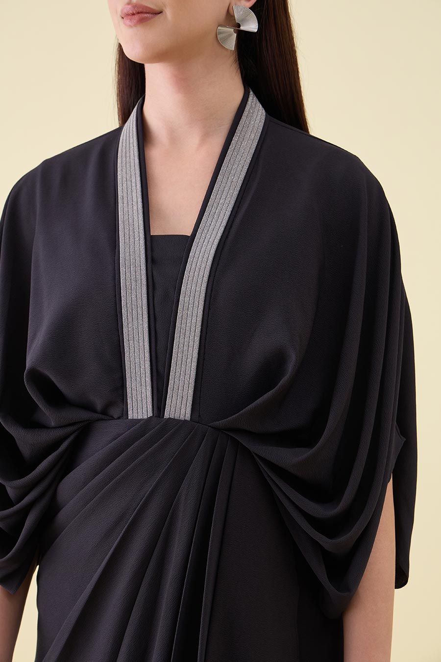 Black Noir Leo Embellished Draped Dress