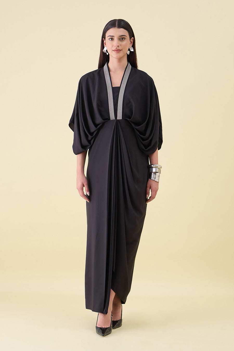 Black Noir Sara Embellished Draped Dress
