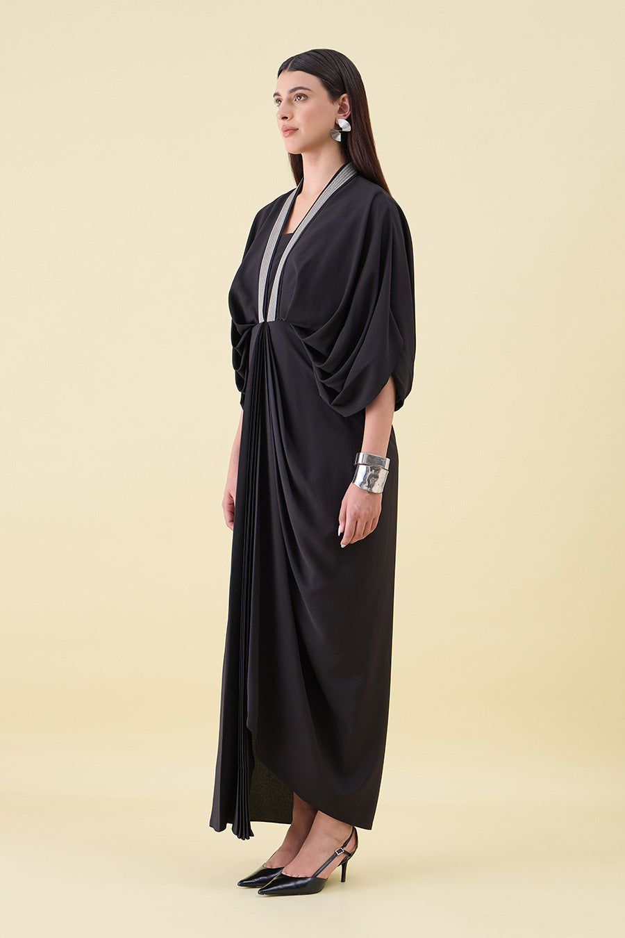 Black Noir Sara Embellished Draped Dress