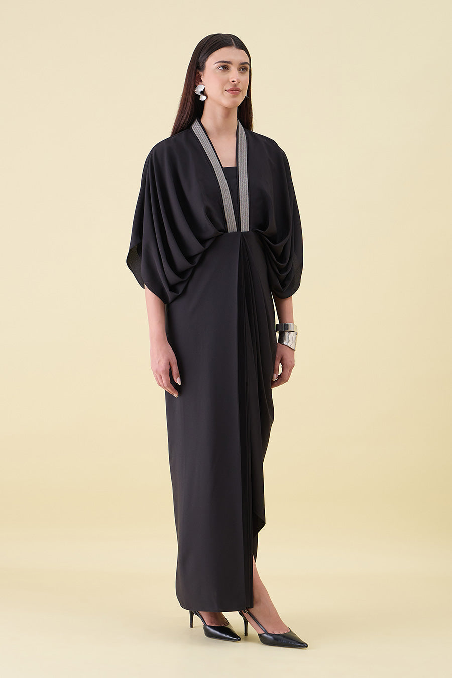 Black Noir Sara Embellished Draped Dress