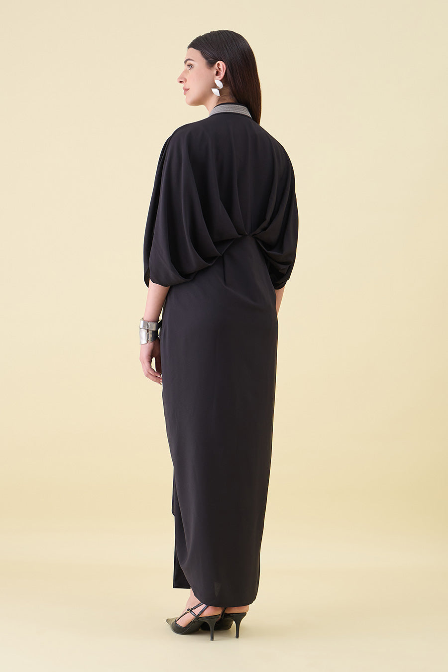 Black Noir Sara Embellished Draped Dress