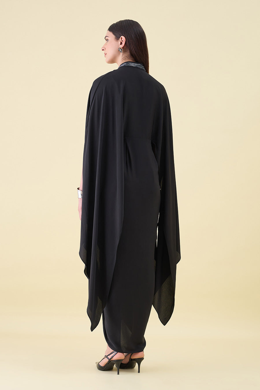 Black Noir Metal Embellished Draped Dress