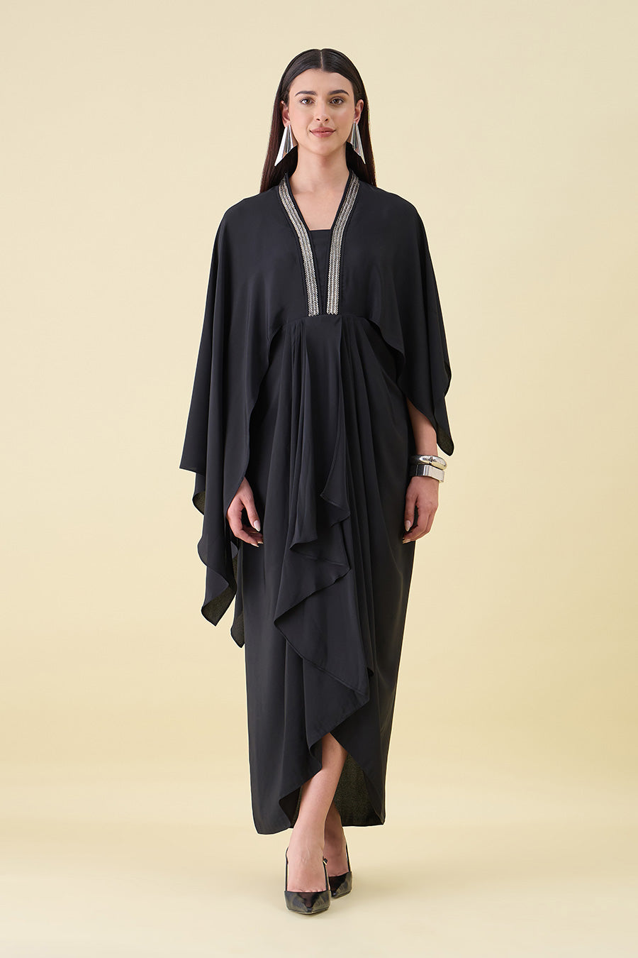 Black Noir Metal Embellished Draped Dress