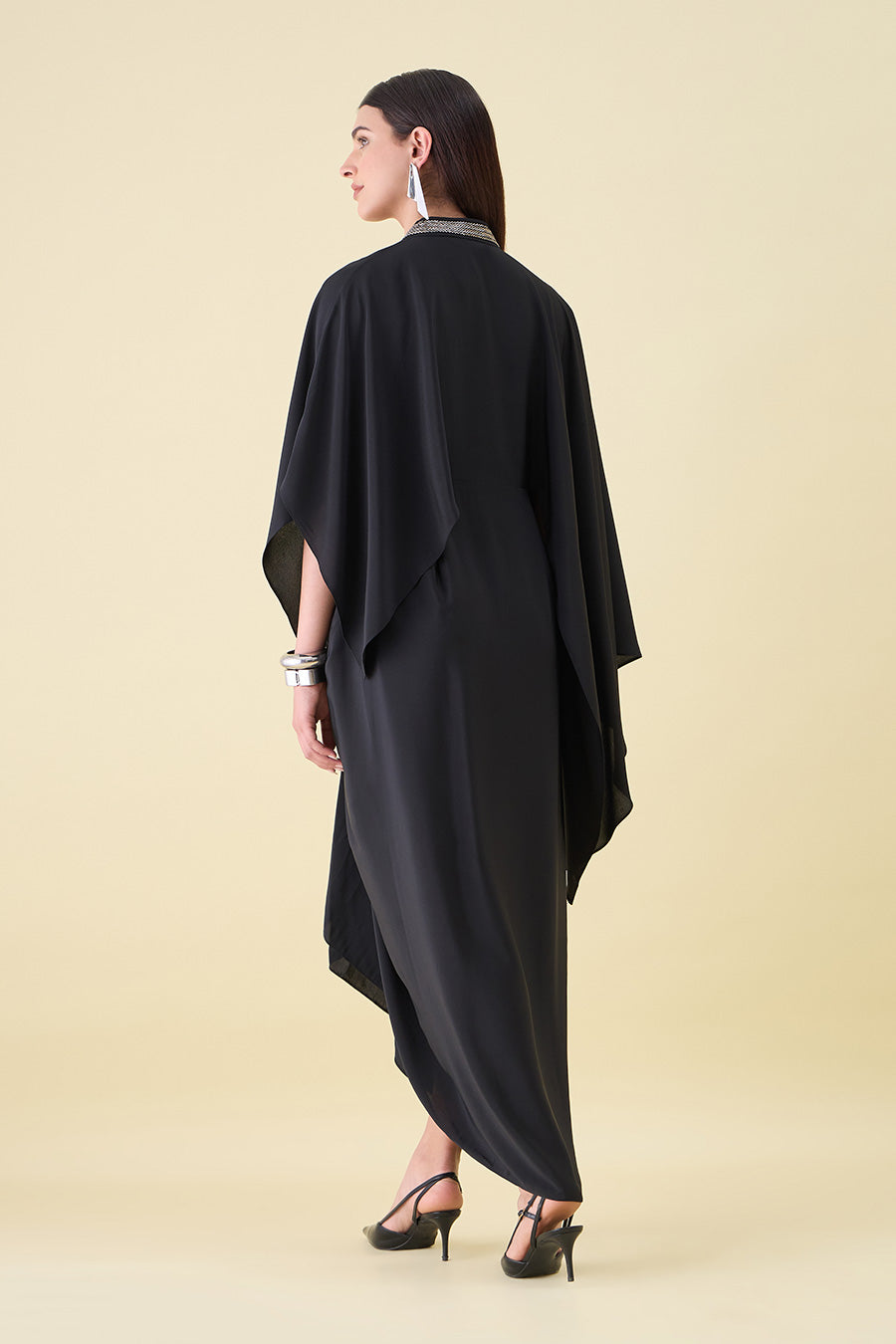 Black Noir Metal Embellished Draped Dress