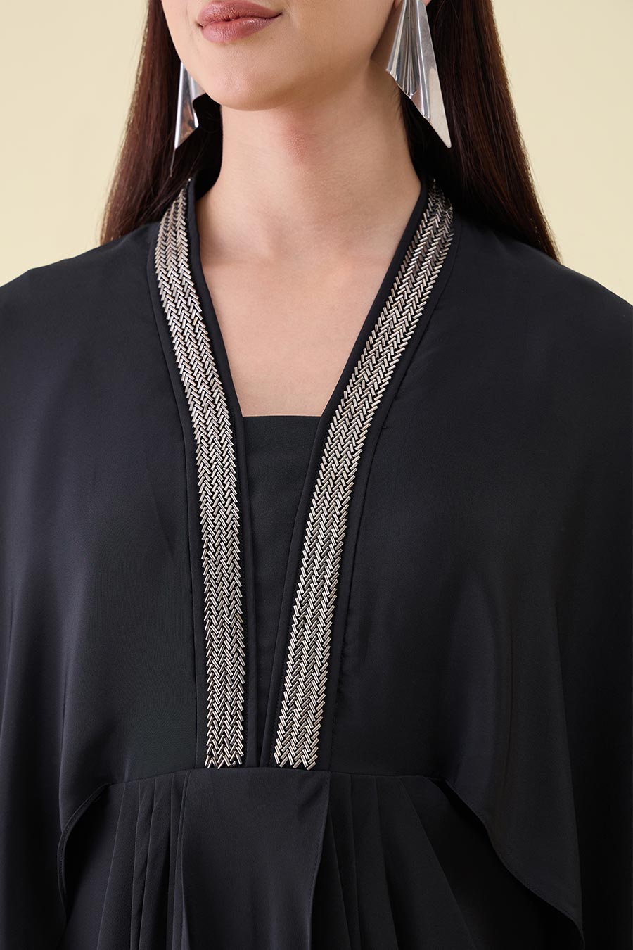 Black Noir Metal Embellished Draped Dress
