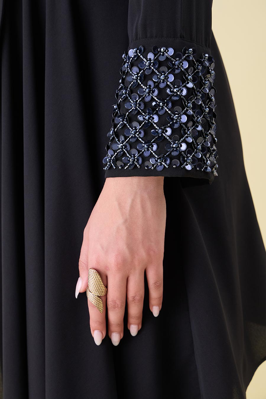 Black Metal Embellished Draped Blazer Co-Ord Set