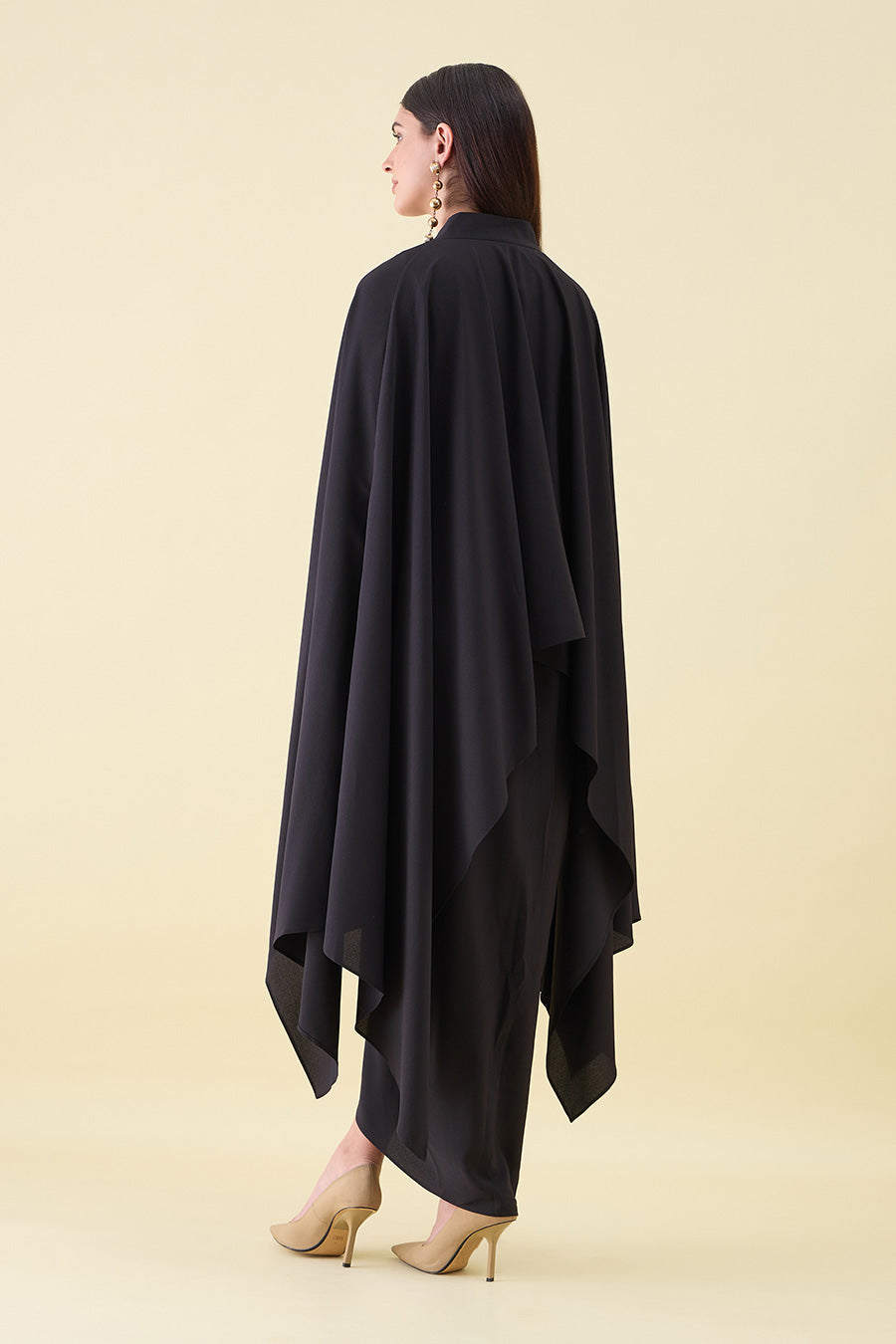 Black Crystal Embellished Kaftan & Drape Skirt Set