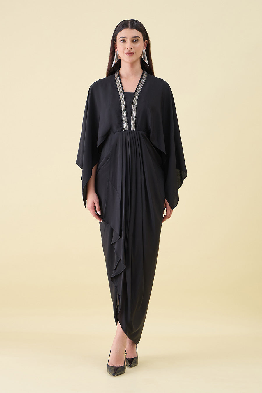Black Noir Sara Metal Embellished Draped Dress