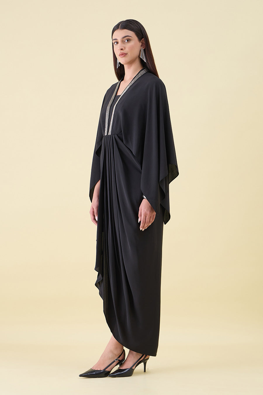 Black Noir Sara Metal Embellished Draped Dress