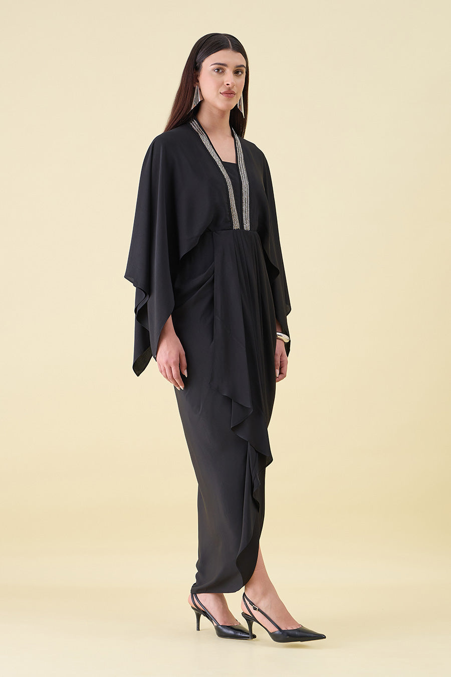 Black Noir Sara Metal Embellished Draped Dress