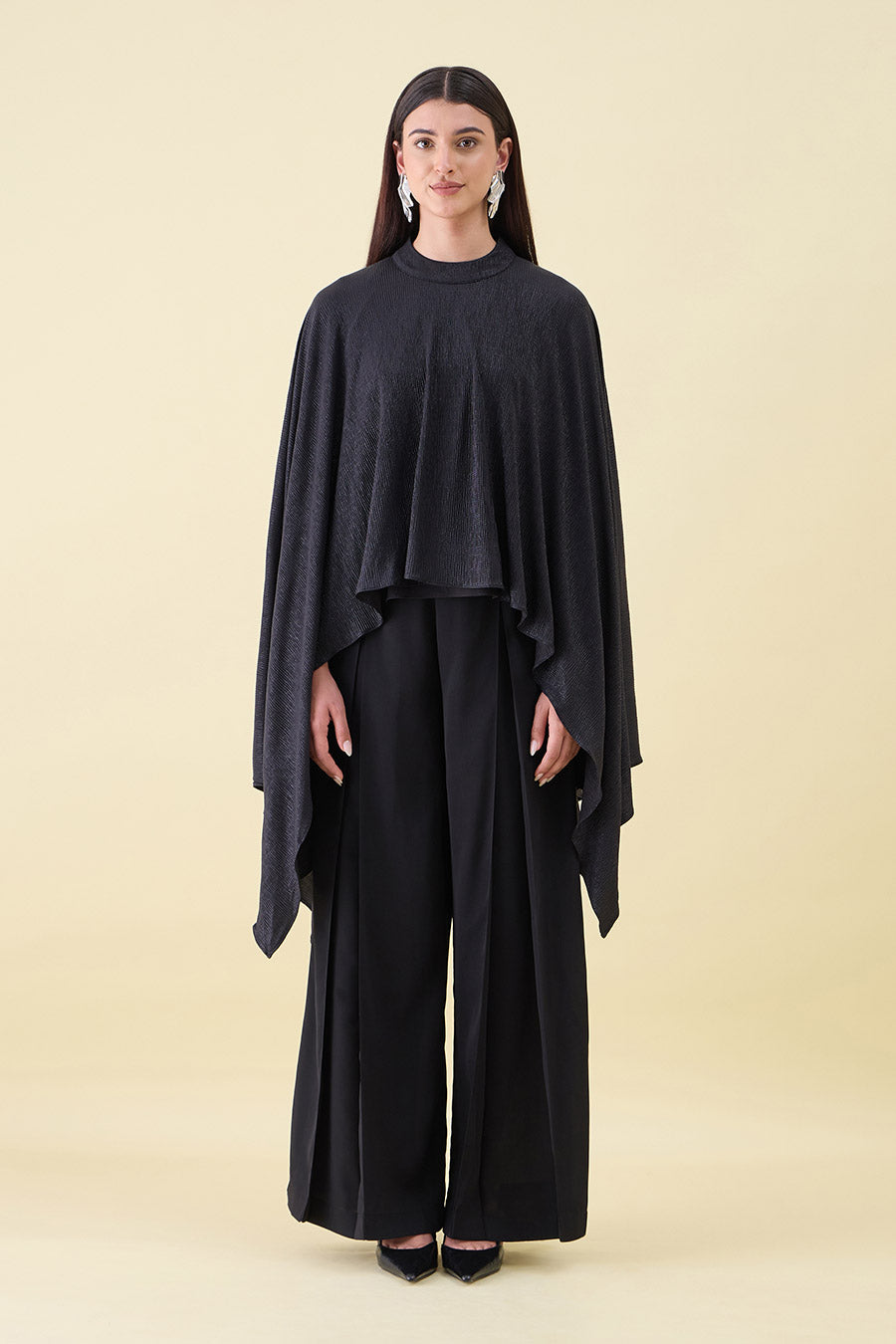 Black Metallic Shimmer Cape Tunic Co-Ord Set