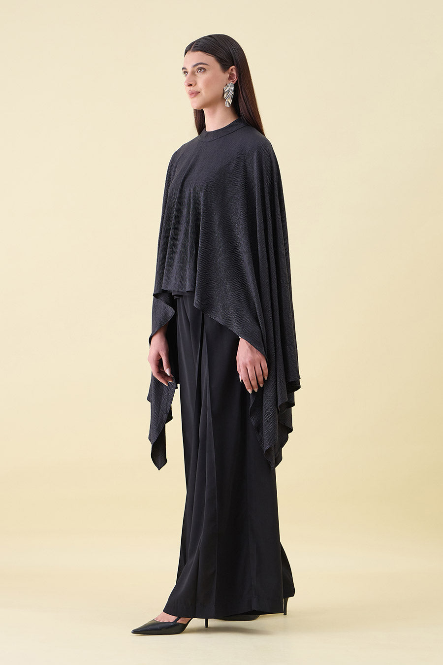 Black Metallic Shimmer Cape Tunic Co-Ord Set