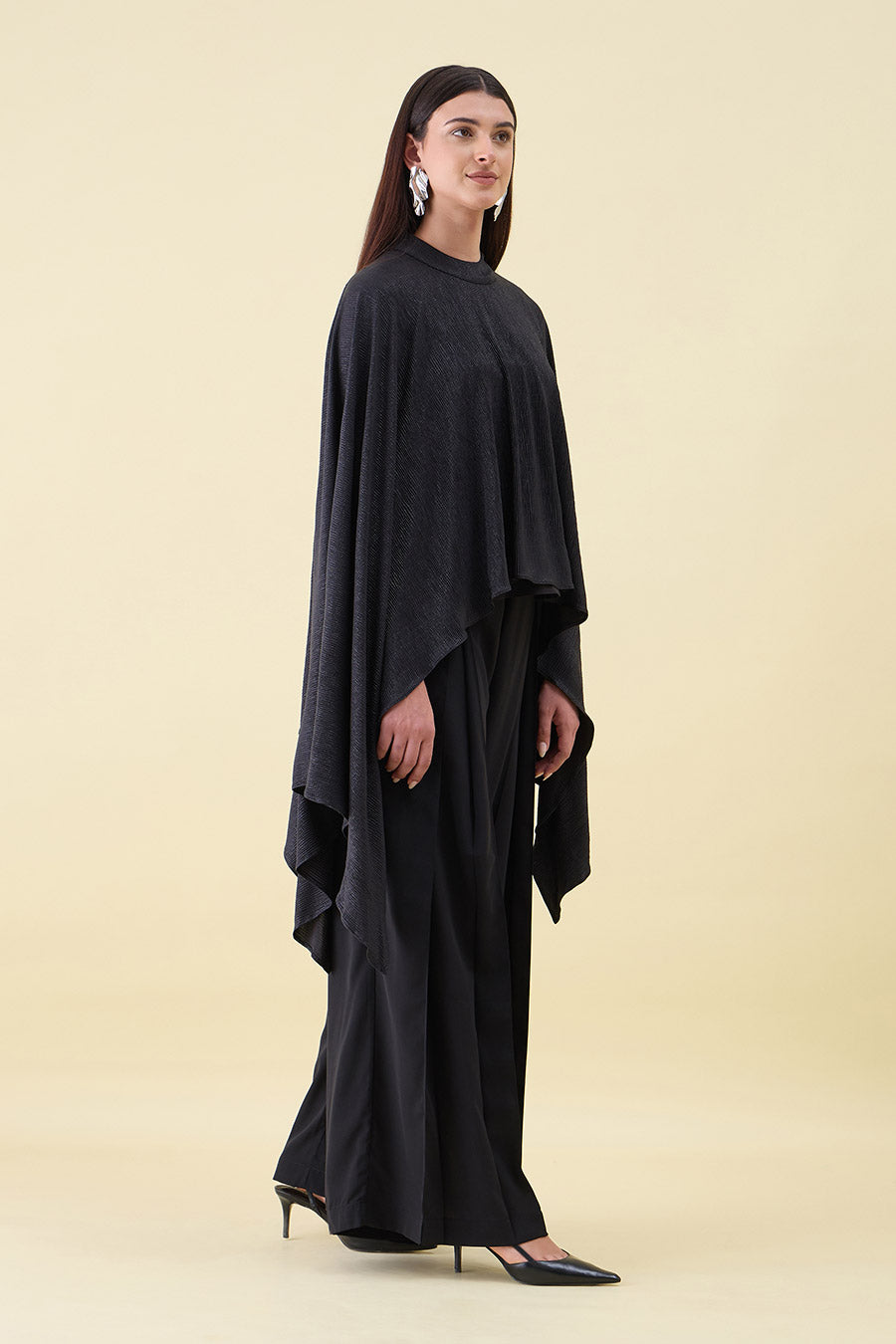 Black Metallic Shimmer Cape Tunic Co-Ord Set